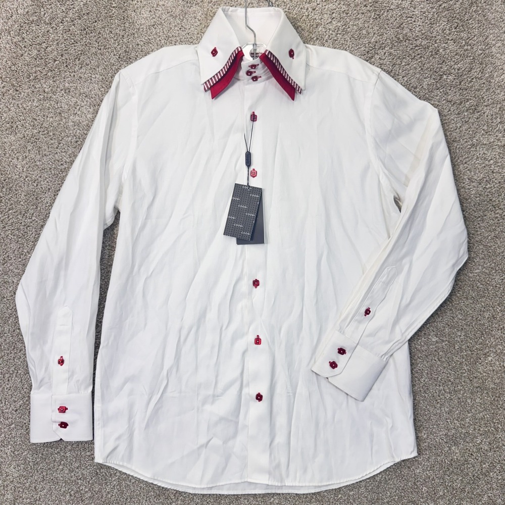 Coogi Button-Down Mens M Classic White Red Double Collar Contrast NEW